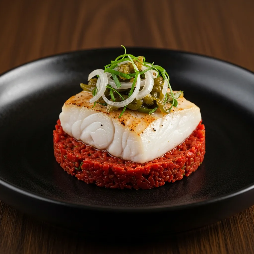 Bacalao confitado con pisto