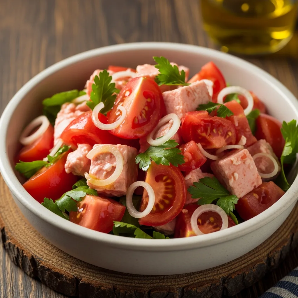 Ensalada de tomate rosa con ventresca