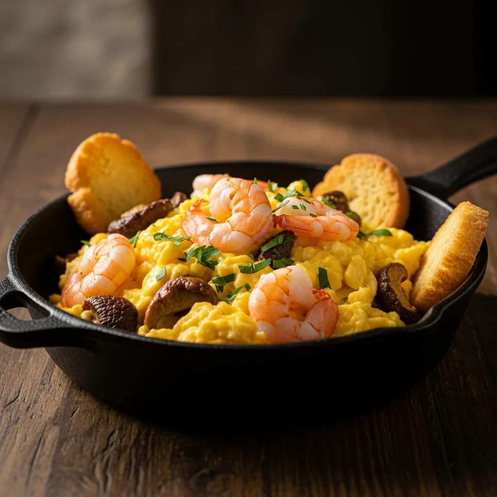 Revuelto de setas y gambas